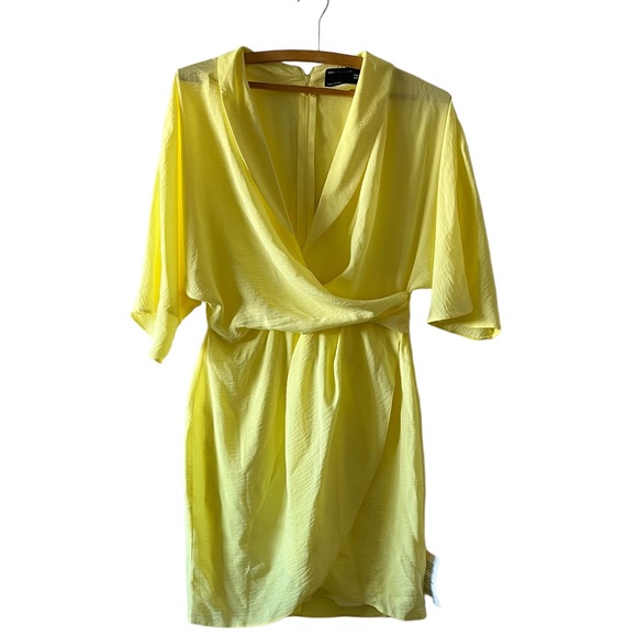 Asos Design Drapey Mini Wrap Dress Yellow Size 4 NWT - Picture 3 of 6